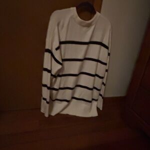 aerie Cream Crewneck Sweater with Black Stripes